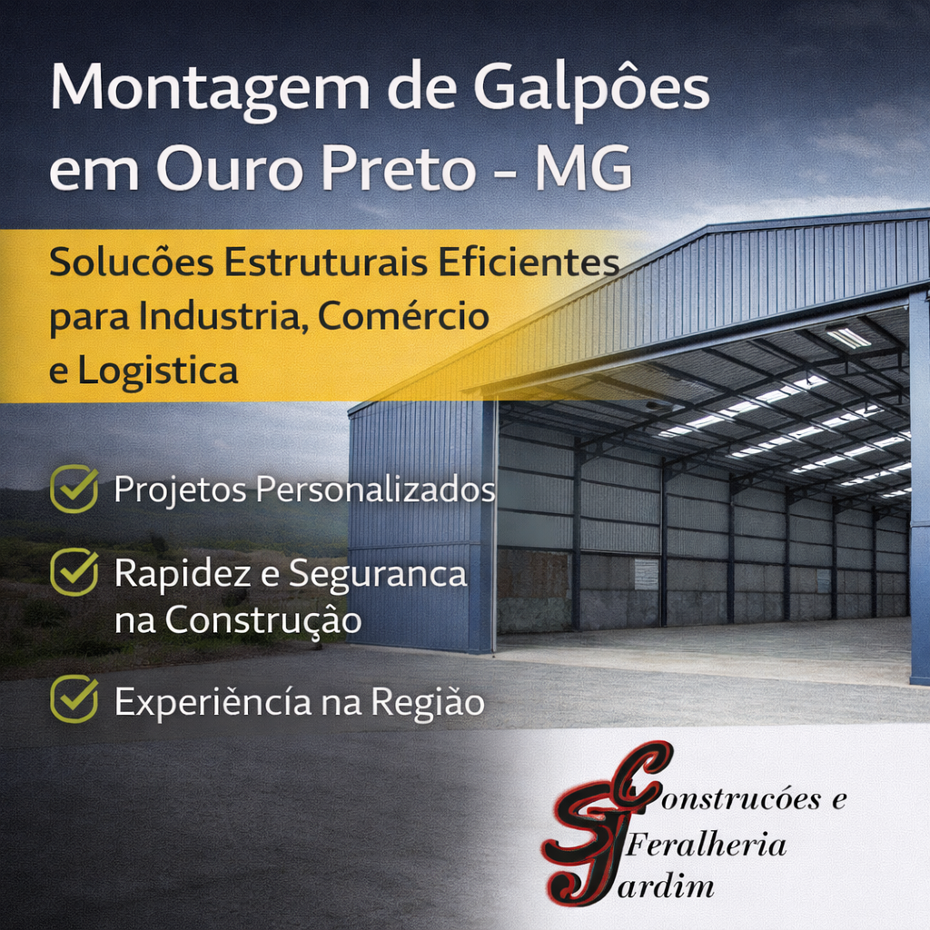 Montagem de Galpões em Ouro Preto – MG Soluções Estruturais Eficientes para Indústria, Comércio e Logística - Serralheria Jardim